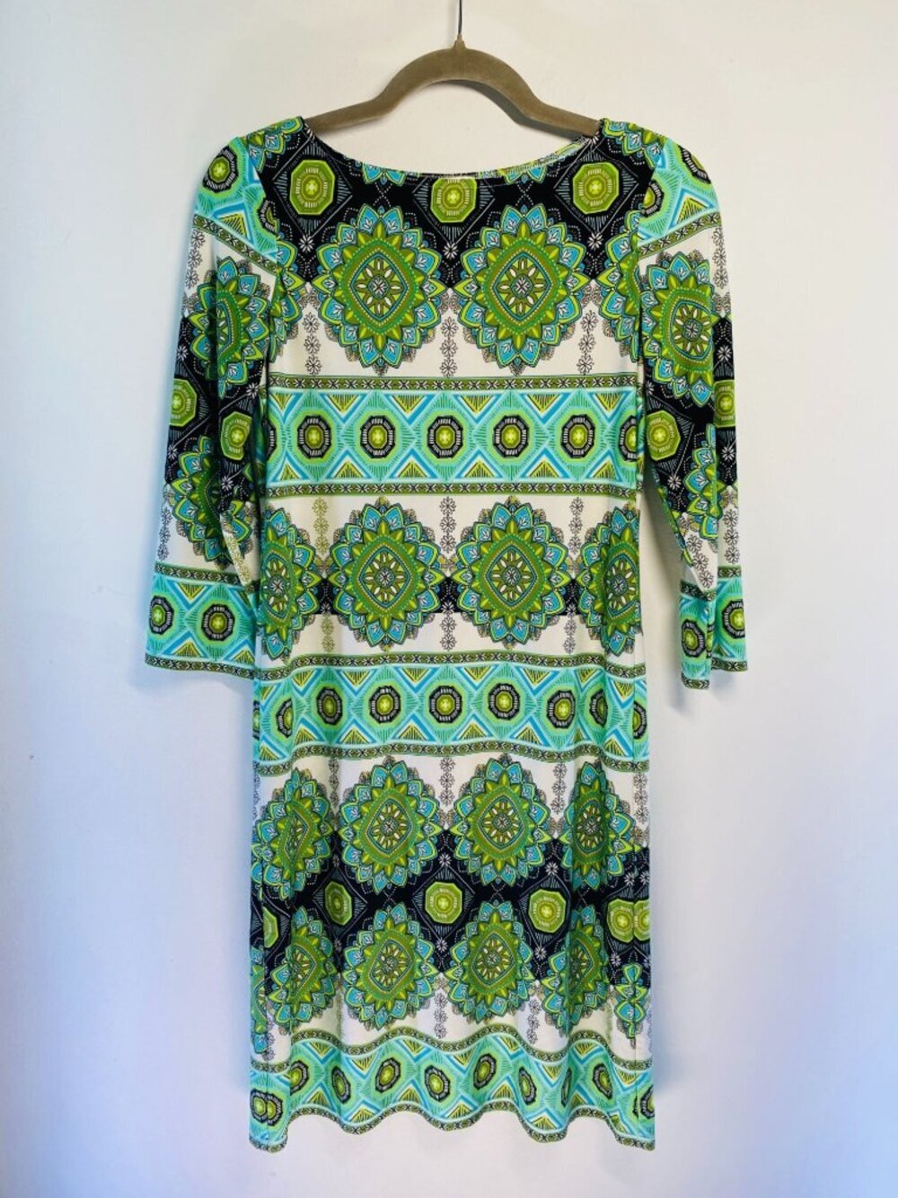 Maggy London Geometric Floral Print Dress 3/4 Sleeve Size 4